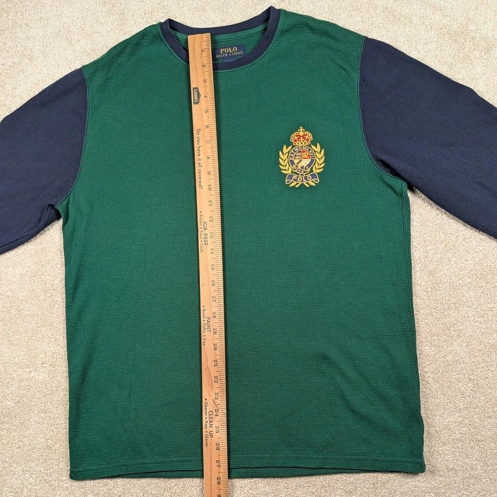 Polo Ralph Lauren Shirt Mens XL Green‎ Navy Crest Thermal Long Sleeve Sleepwear